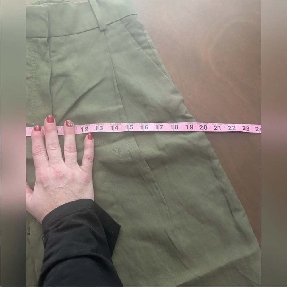COS RELAXED LINEN-BLEND WIDE-LEG PANTS DARK KHAKI GREEN 2 Small